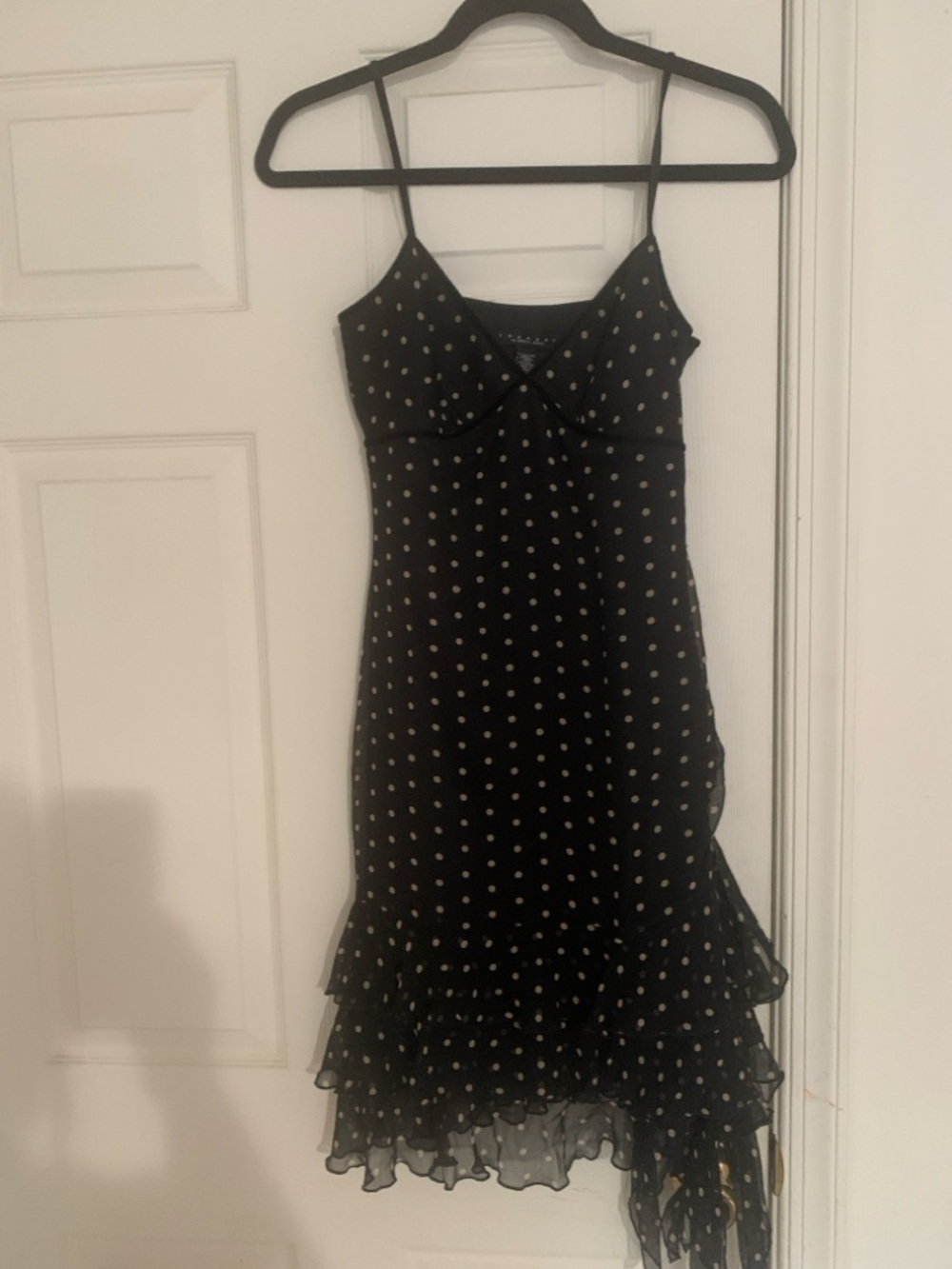 Laundry By Shelli Segal Black Dress with White Polka Dots and Ruffle Hem